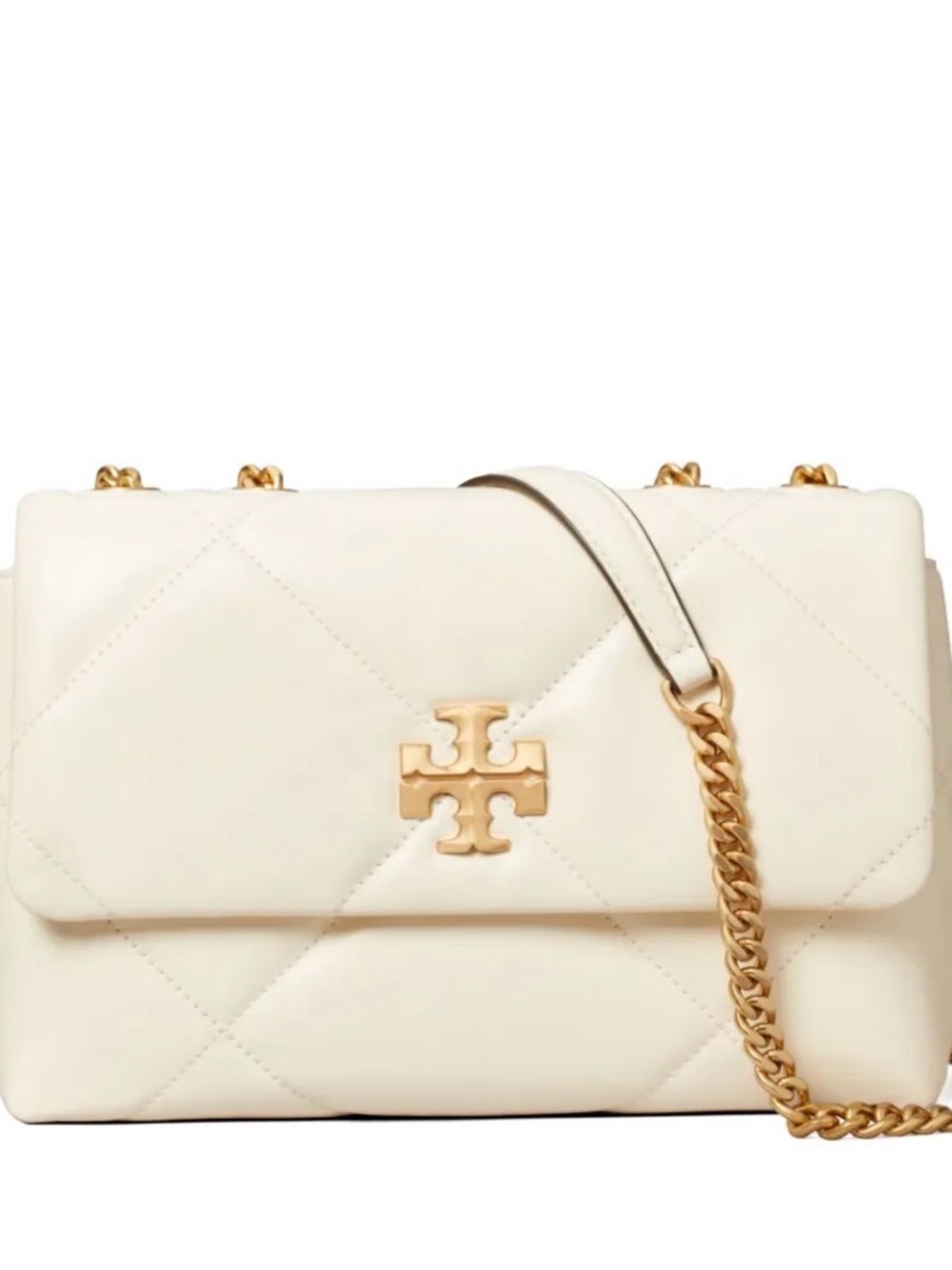 Tory Burch Quilted Leather Shoulder Bag in Cream with Gold Hardware
